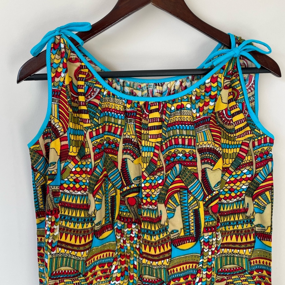 VINTAGE 80s Egyptian Tunic-Style Brightly Colored Shirt with Shoulder Ties - Picture 3 of 8